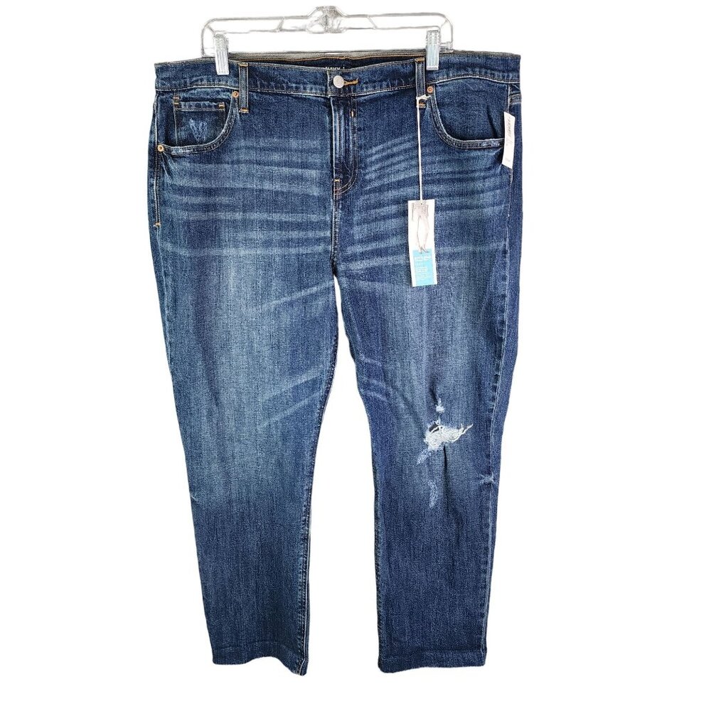 Womens Old Navy Denim Blue Jeans Boyfriend Fit Distressed Raw Hem Straight 18